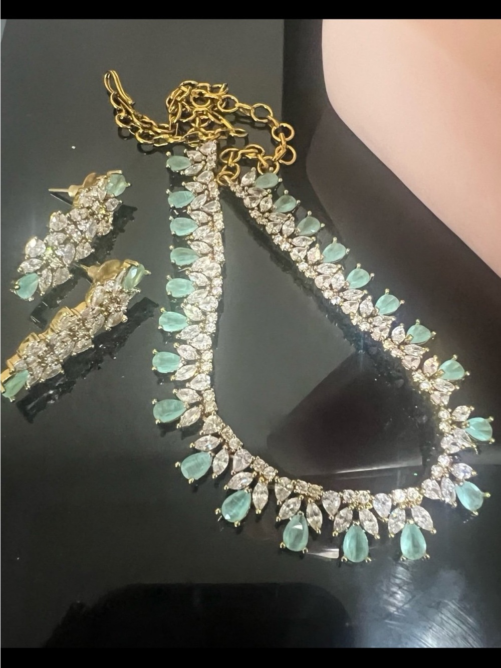 14kt gold plated necklace with magnesite and clear swarovski elements